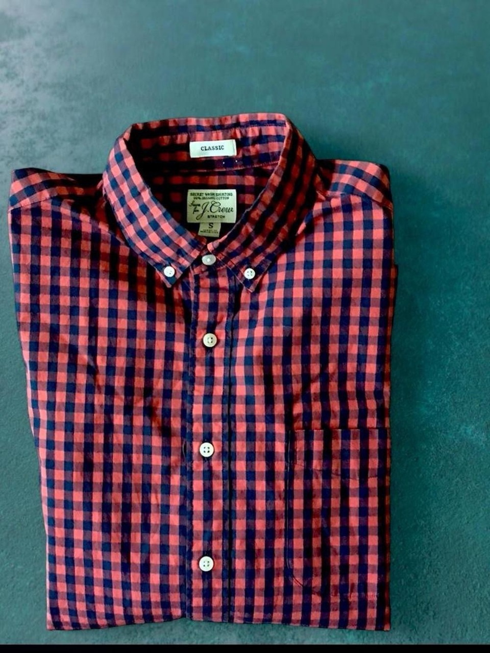J. Crew Red and Navy Gingham Button-Down Shirt Organic Cotton